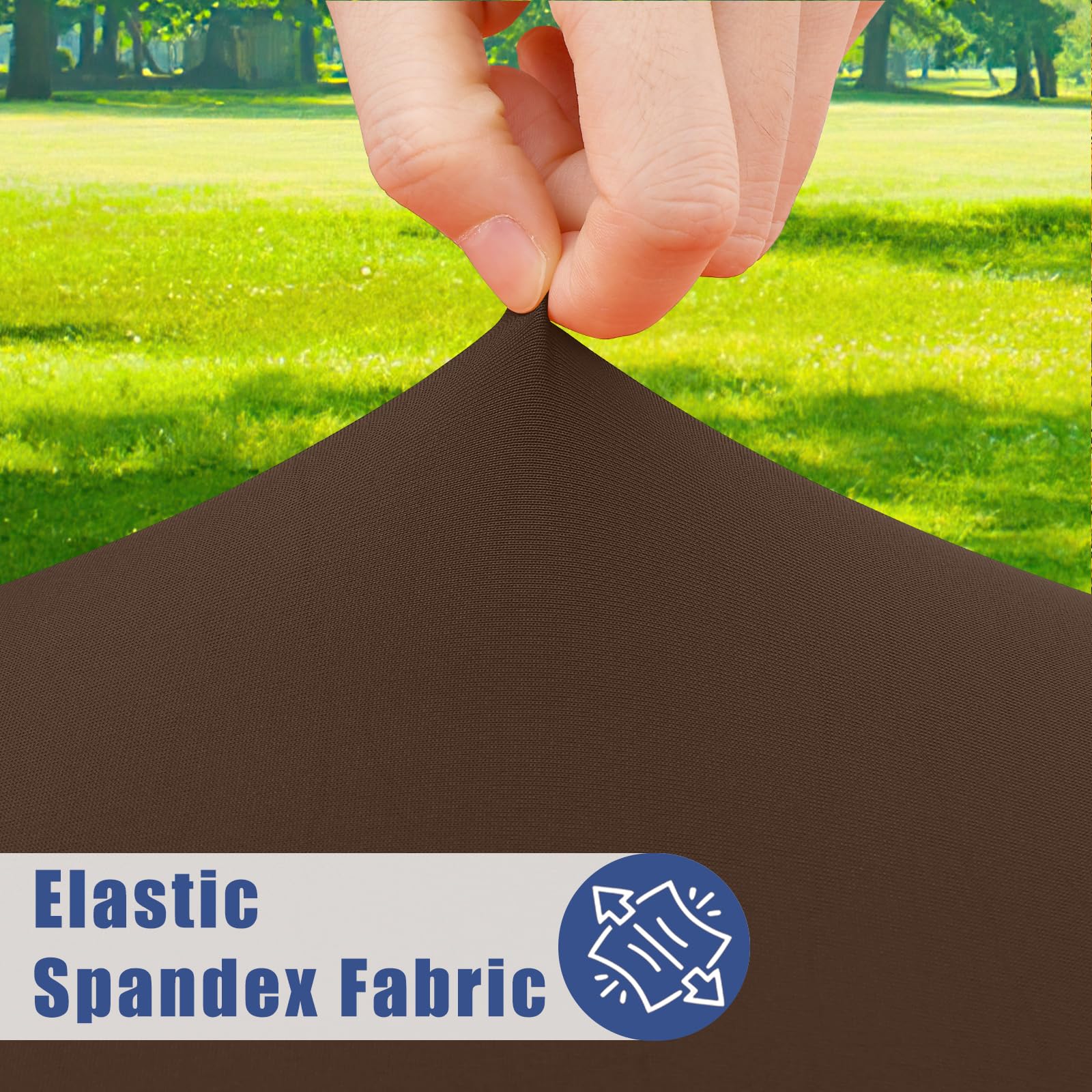 Moosfor round spandex tablecloth with elastic edges for secure wrap-around coverage.