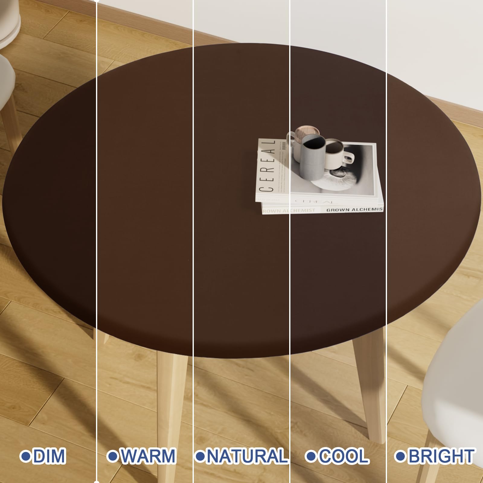 Moosfor round spandex tablecloth indoor party setup with snug fit.