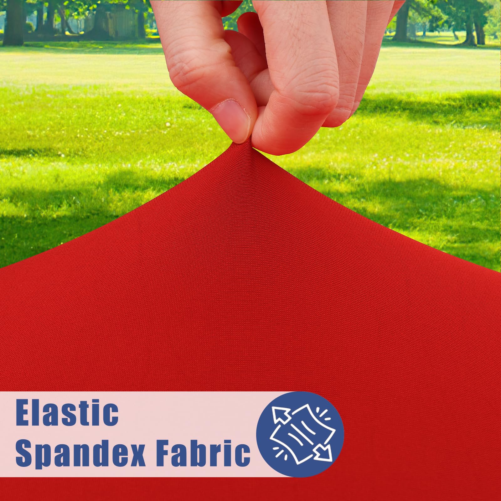 Moosfor round spandex tablecloth waterproof beads liquids for easy cleanup.