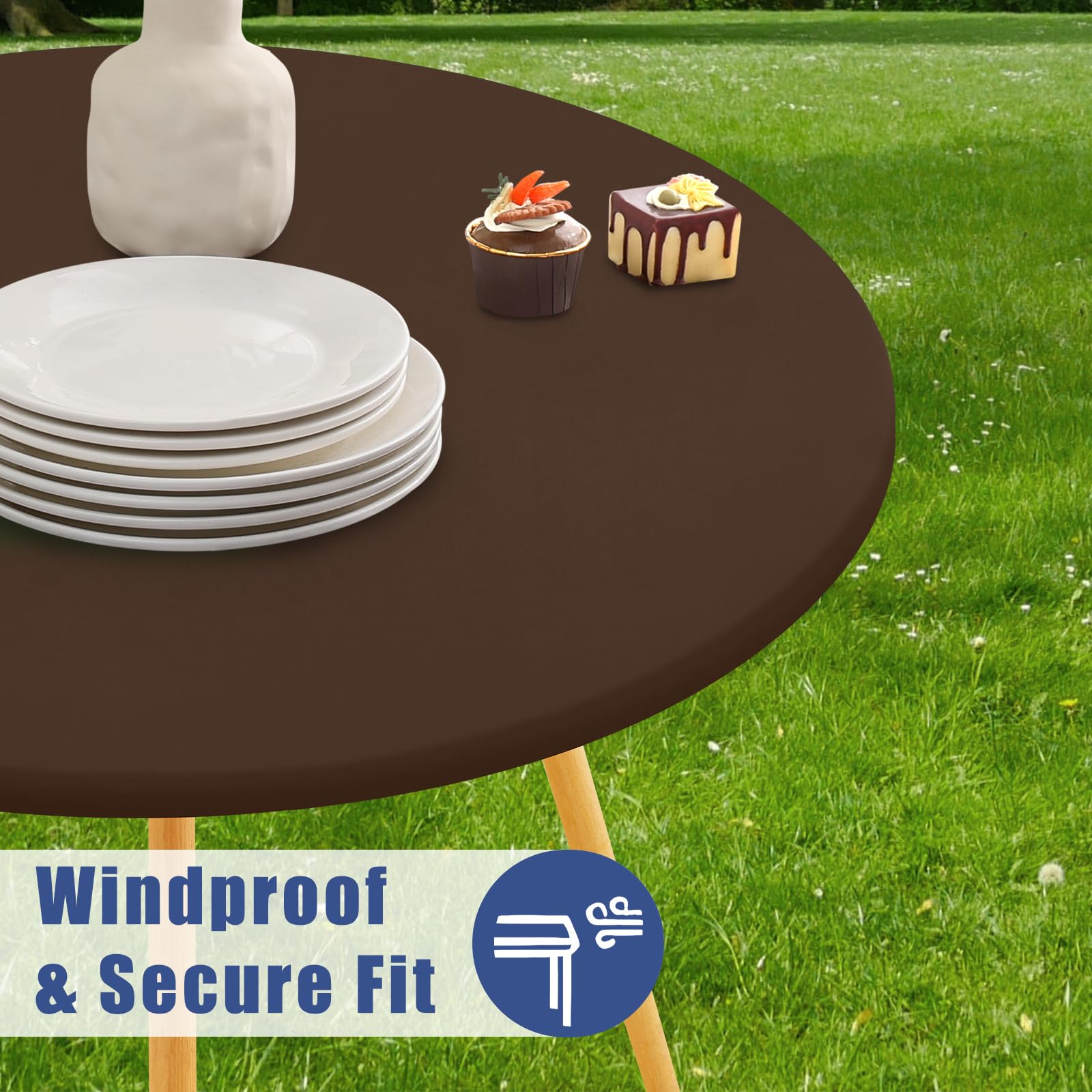 Moosfor round spandex tablecloth waterproof beads on surface for easy cleanup.