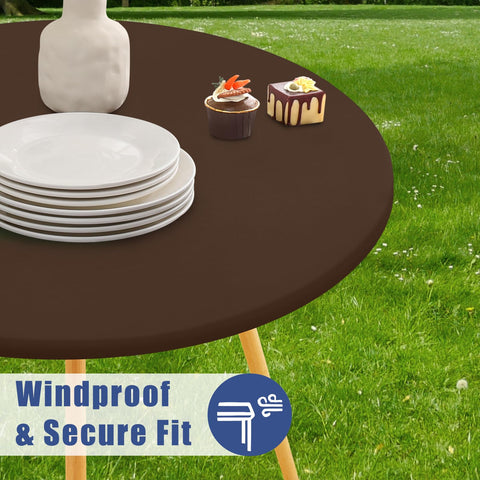 Moosfor round spandex tablecloth waterproof beads on surface for easy cleanup.