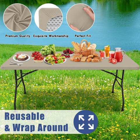 Moosfor Spandex tablecloth stretches to fit multiple table sizes