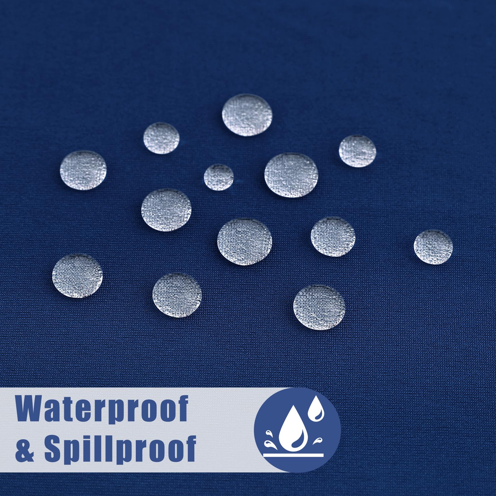 Moosfor Spandex 6ft tablecloth navy durable stitching supports repeated use.