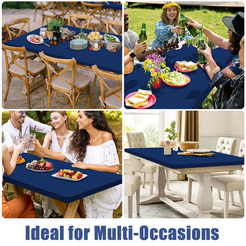 Moosfor Spandex 6ft tablecloth navy helps prevent slipping on windy patios.