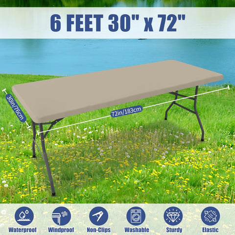 Moosfor Spandex 6ft rectangle tablecloth in taupe color