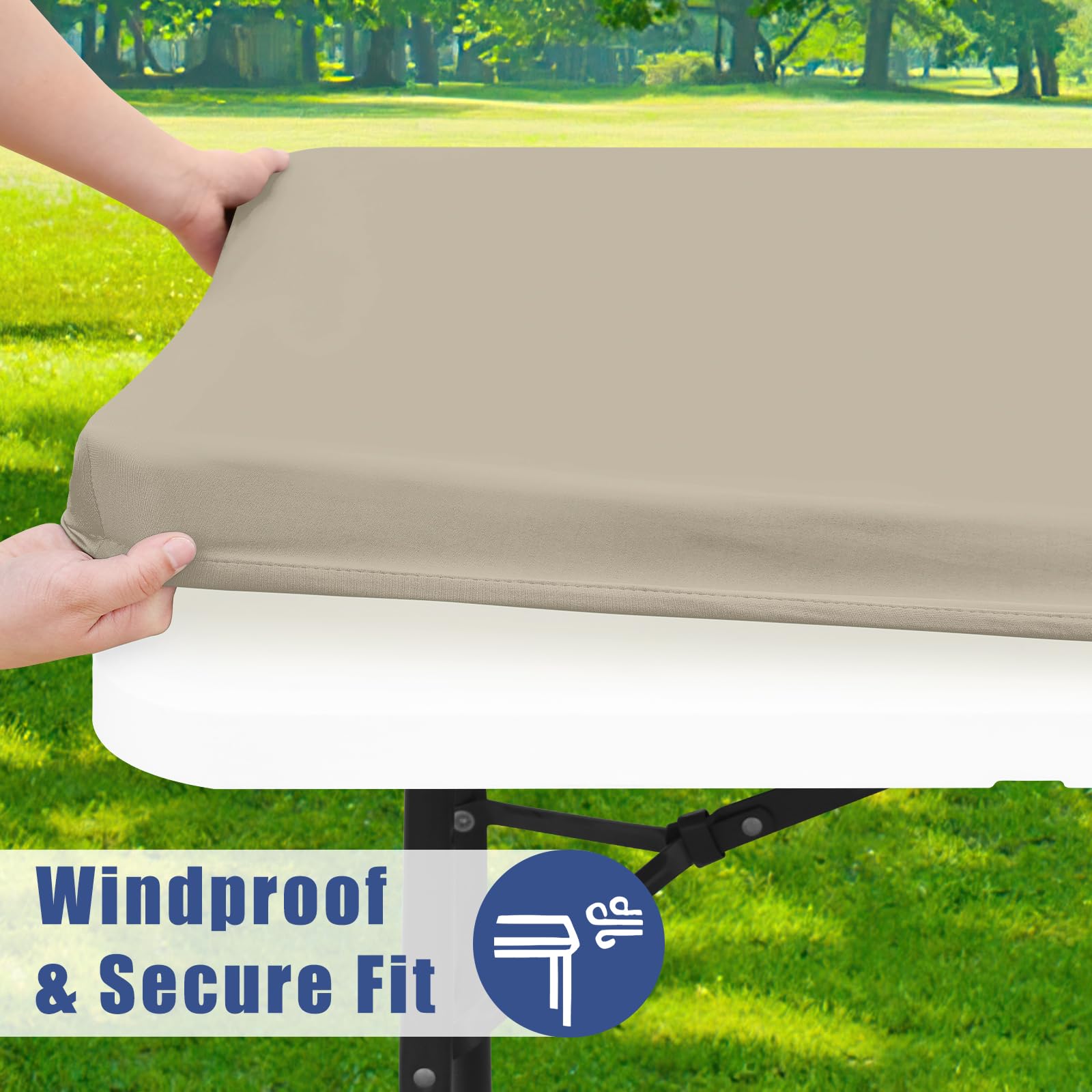Moosfor Spandex 6ft rectangle tablecloth wrap-around edges for windproof setup