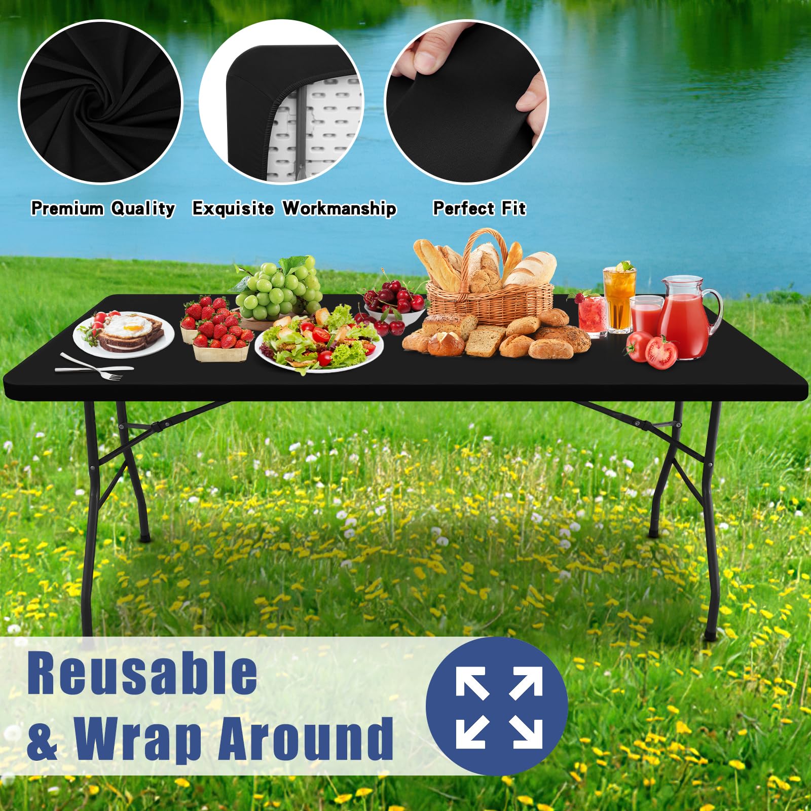 Moosfor Spandex tablecloth on picnic table in park setting.