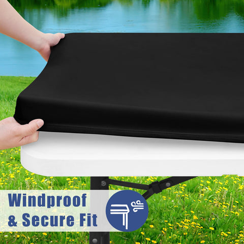 Moosfor Spandex tablecloth beads water for easy cleanup.