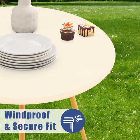 Moosfor Waterproof Finish Tablecloth keeps liquids bead and cleanup quick.