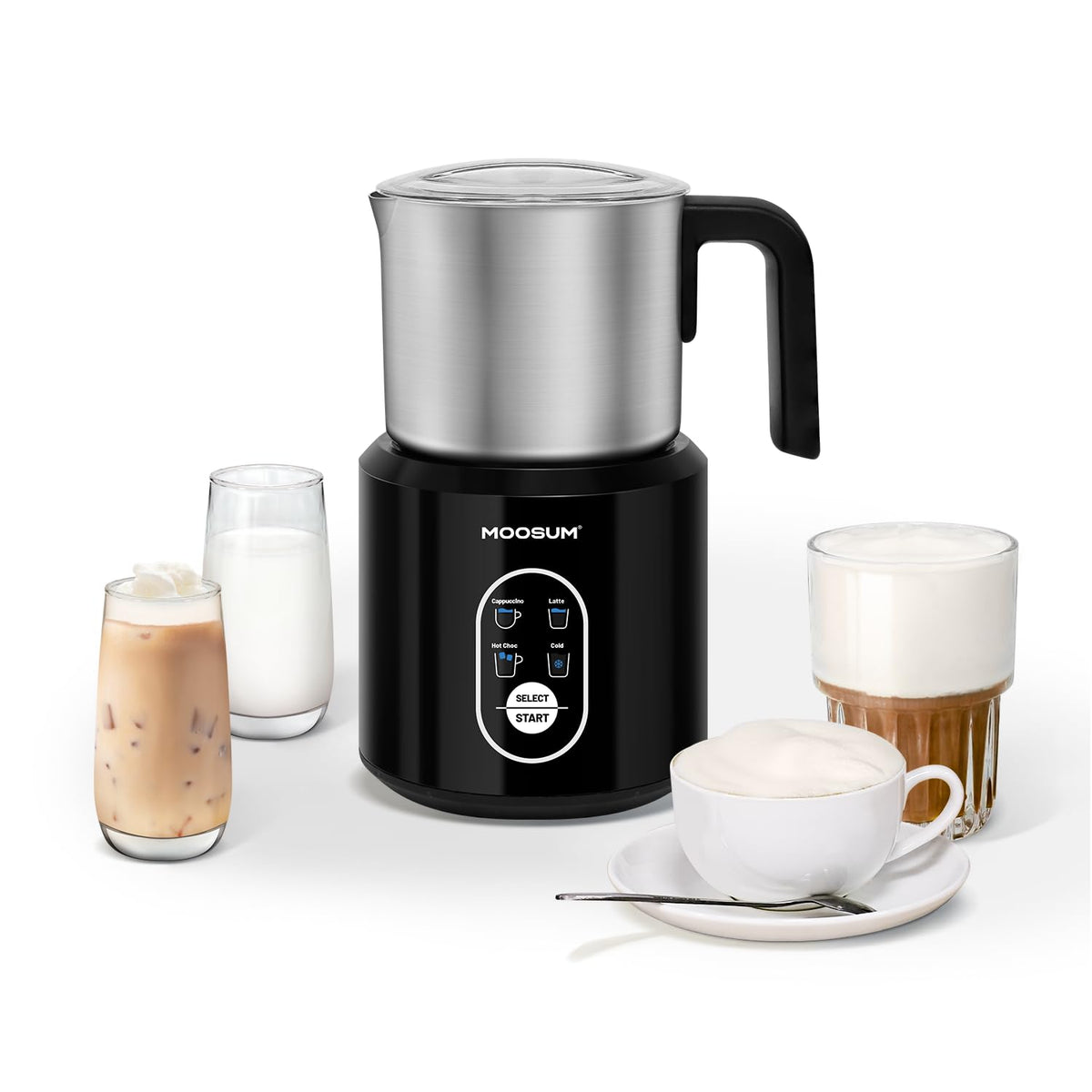 Moosum detachable milk frother foam detail for café-style lattes at home