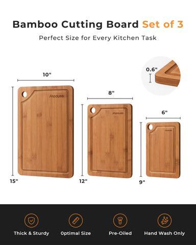 Mooues prep board with dual-sided use for chopping and serving.