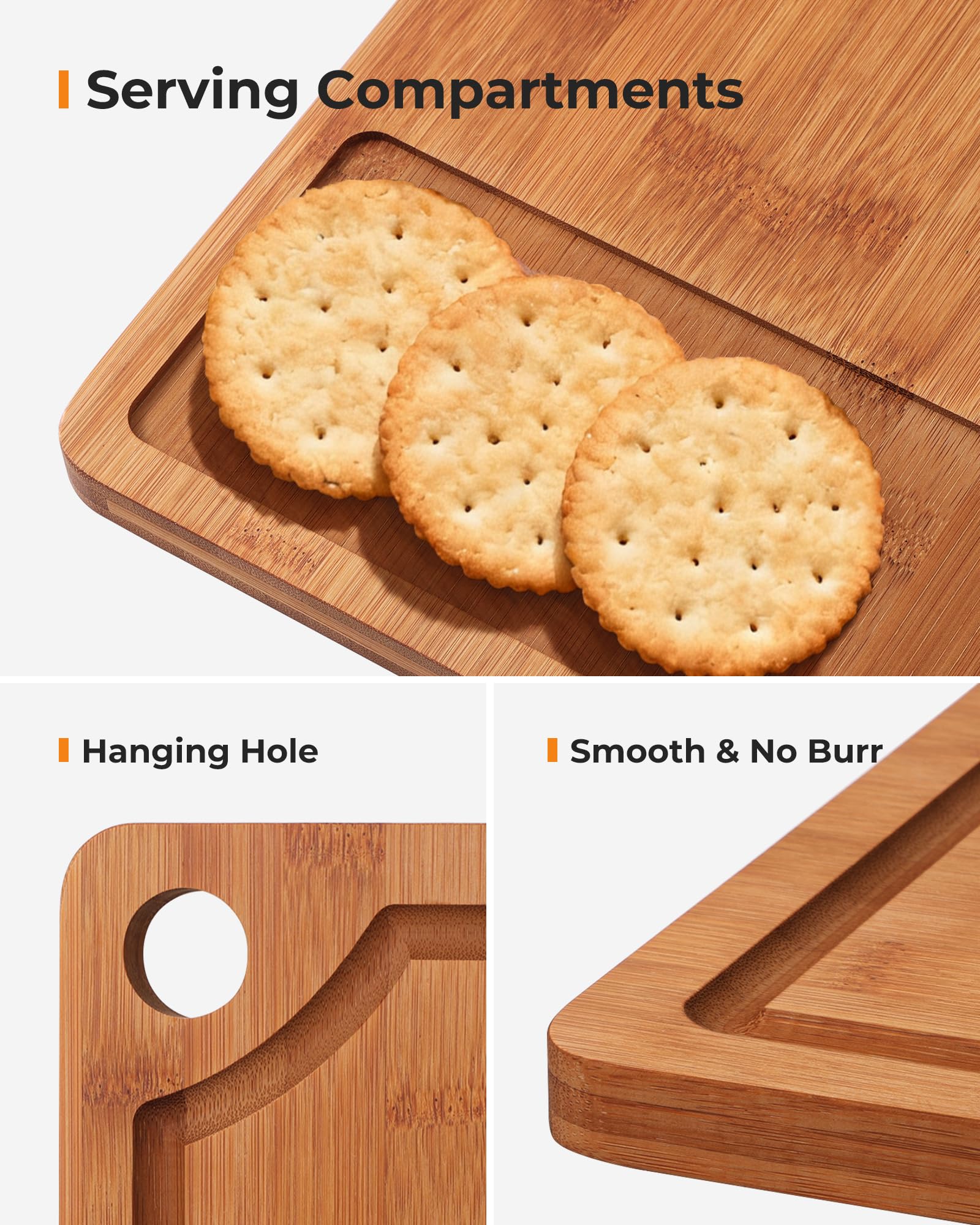 Mooues bamboo board design includes hanging holes for easy storage.