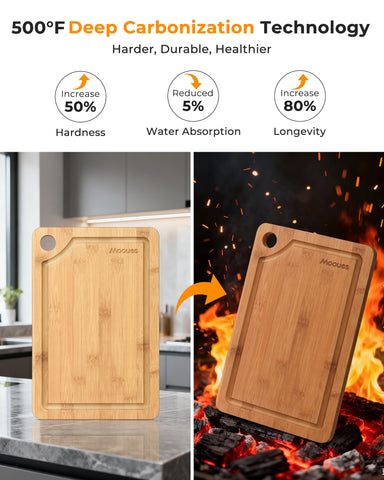 Mooues bamboo cutting board medium size for fruits, cheese, and quick prep tasks.