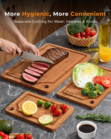 Mooues bamboo cutting board small for snacks and garnishes, compact and easy to store.