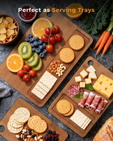 Mooues board features smooth surface, protects knife blades during prep.