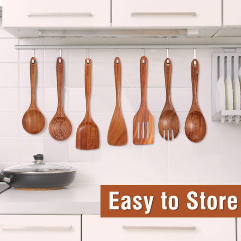 Mooues flat spatula and teak spoons offer durable, nonstick-friendly performance.