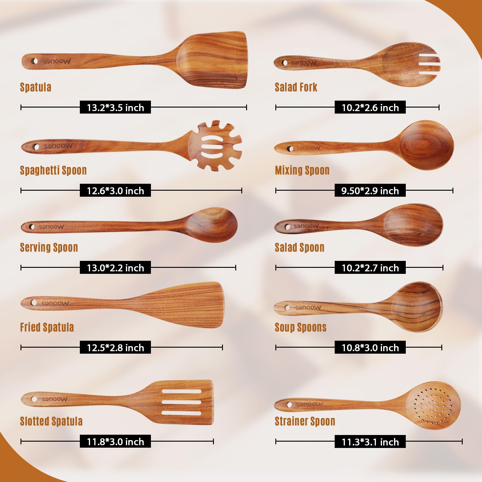 Mooues kitchen utensils assembly shot illustrating the 10-piece set for daily cooking.