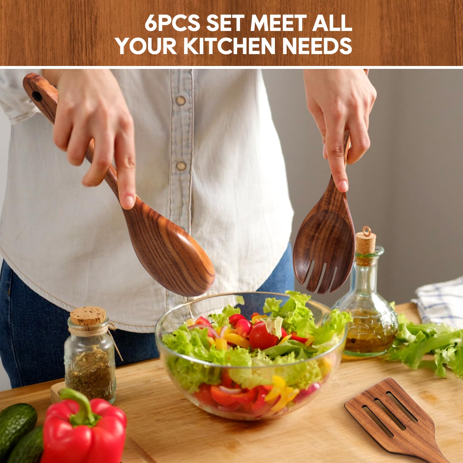 Mooues heat-resistant wooden utensils protect nonstick cookware.
