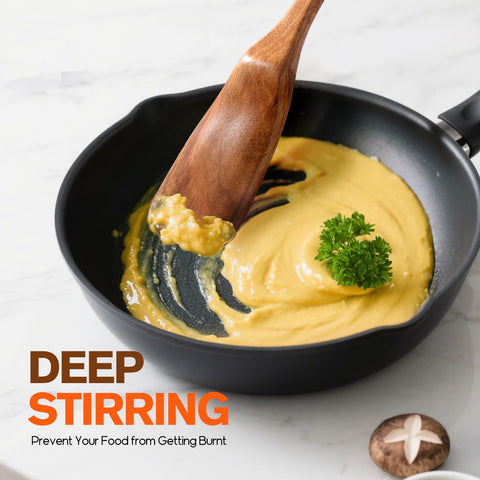 Mooues integrated tool rest keeps spoon head clean when set down.