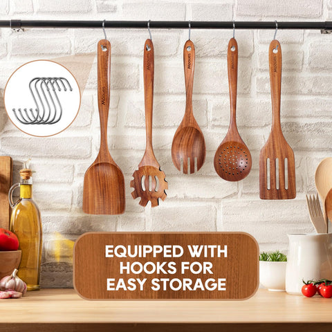 Mooues wooden utensils resist sticking, simplifying stirring and scraping.
