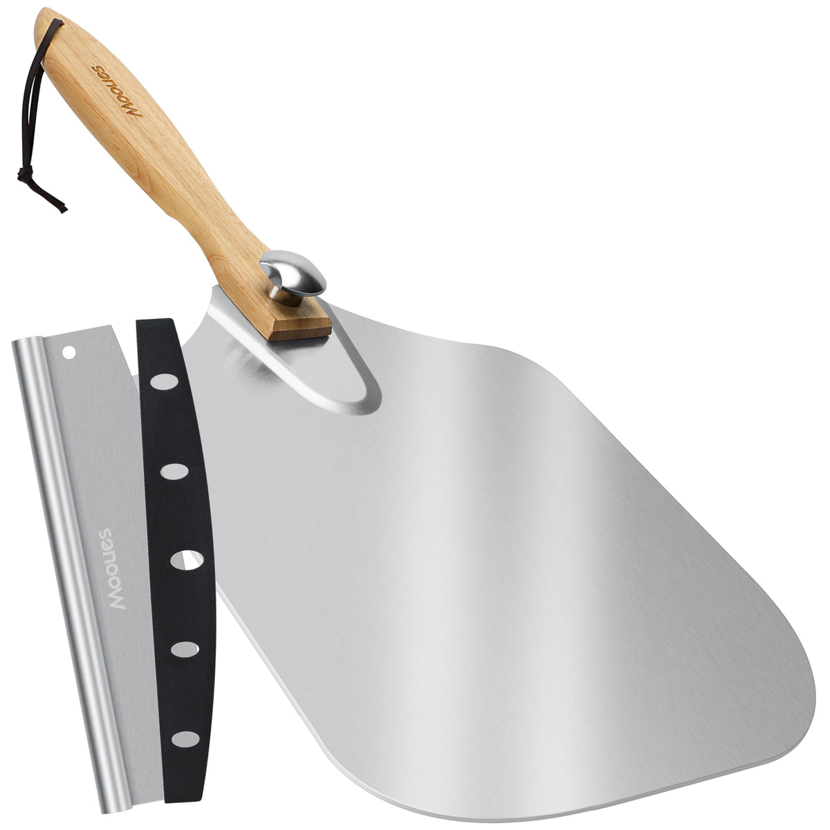 Mooues aluminum pizza peel with extended-handle for smooth transfer from oven