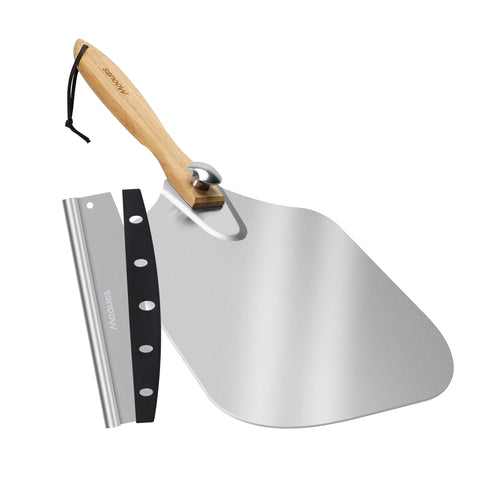 Mooues pizza peel with folded surface ready for compact storage and quick use