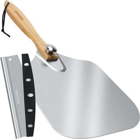 Mooues folded pizza peel with wooden handle for compact storage and easy grip