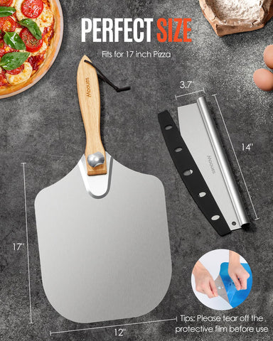 Mooues wooden-handle grip on pizza peel for comfortable handling