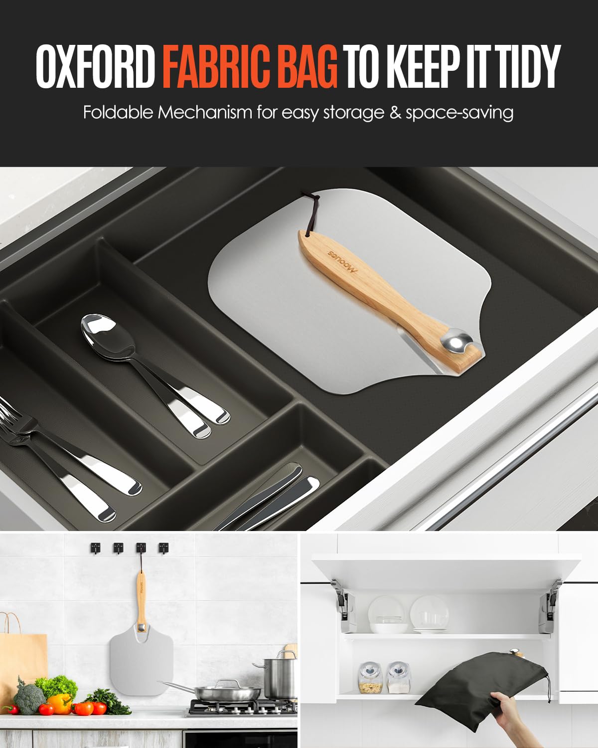 Mooues wooden-handle pizza peel provides comfortable grip during baking