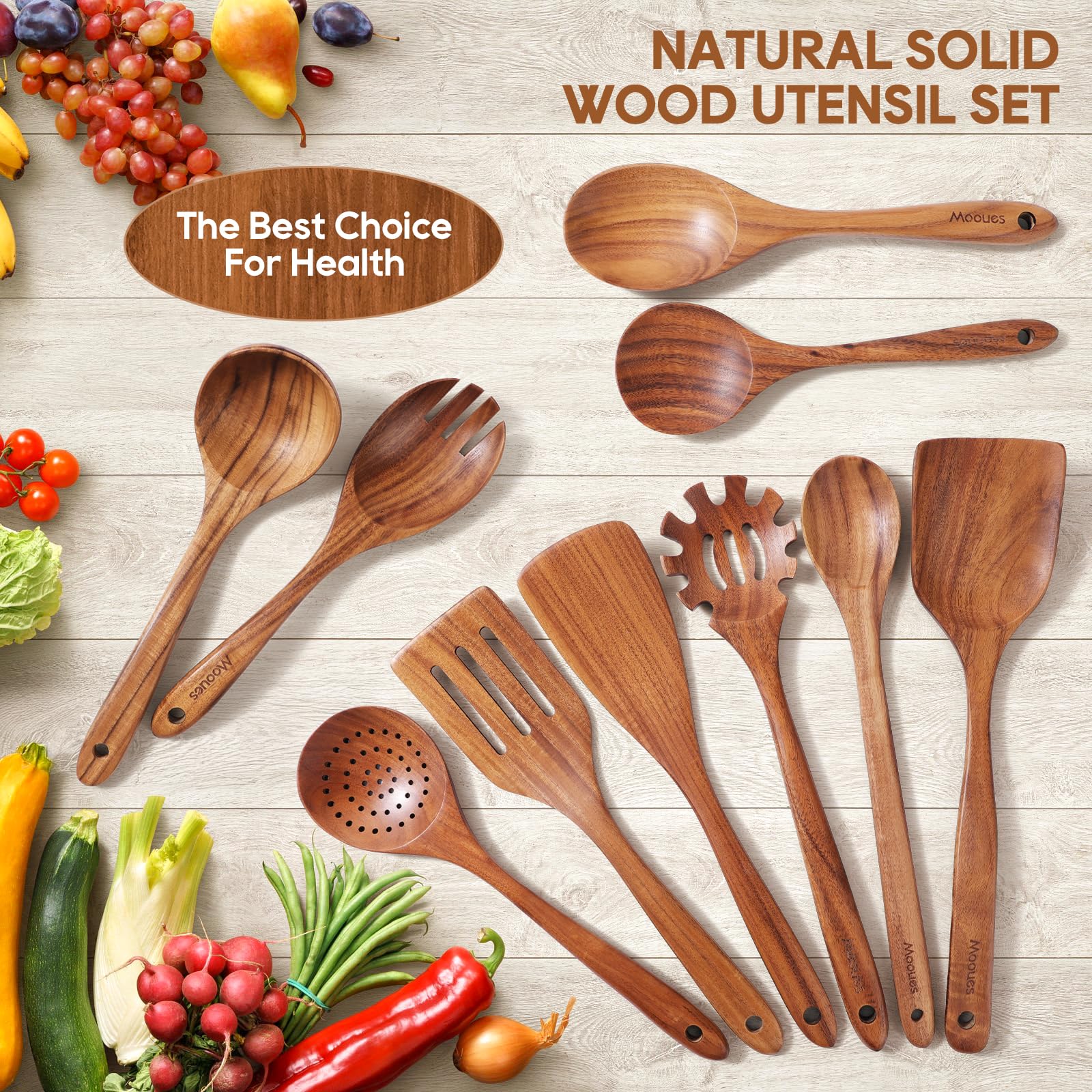 Mooues teak hand-polished finish enhances durability and feel