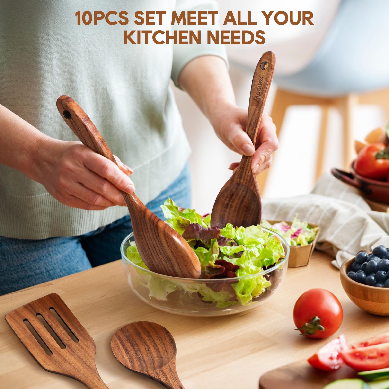 Mooues teak wood kitchen hooks for neat, space-saving storage