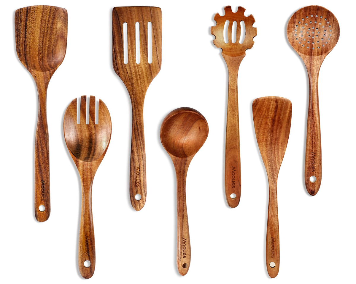 Mooues teak kitchen utensils 7pc set for reliable daily cooking.