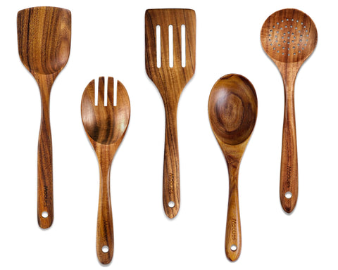 Mooues teak spoon set with a smooth surface for safe contact with nonstick cookware