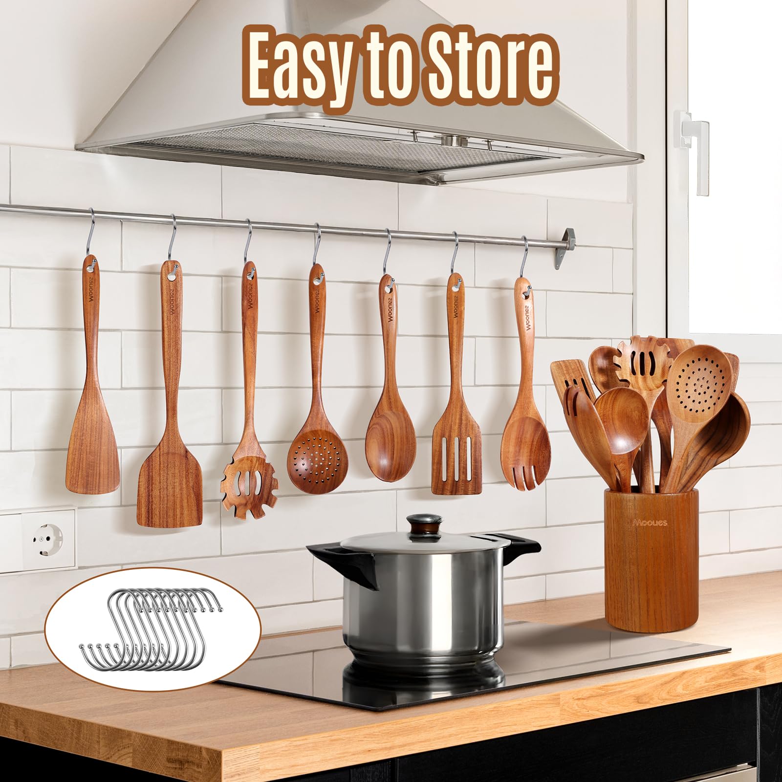 Mooues teak turner with smooth finish for comfortable cooking.