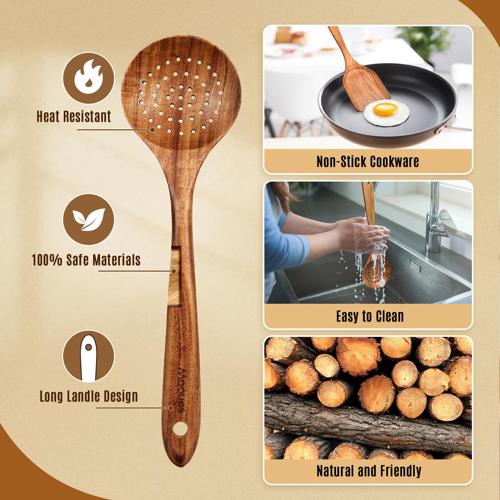 Mooues teak wooden utensils hanging design for easy storage and quick access