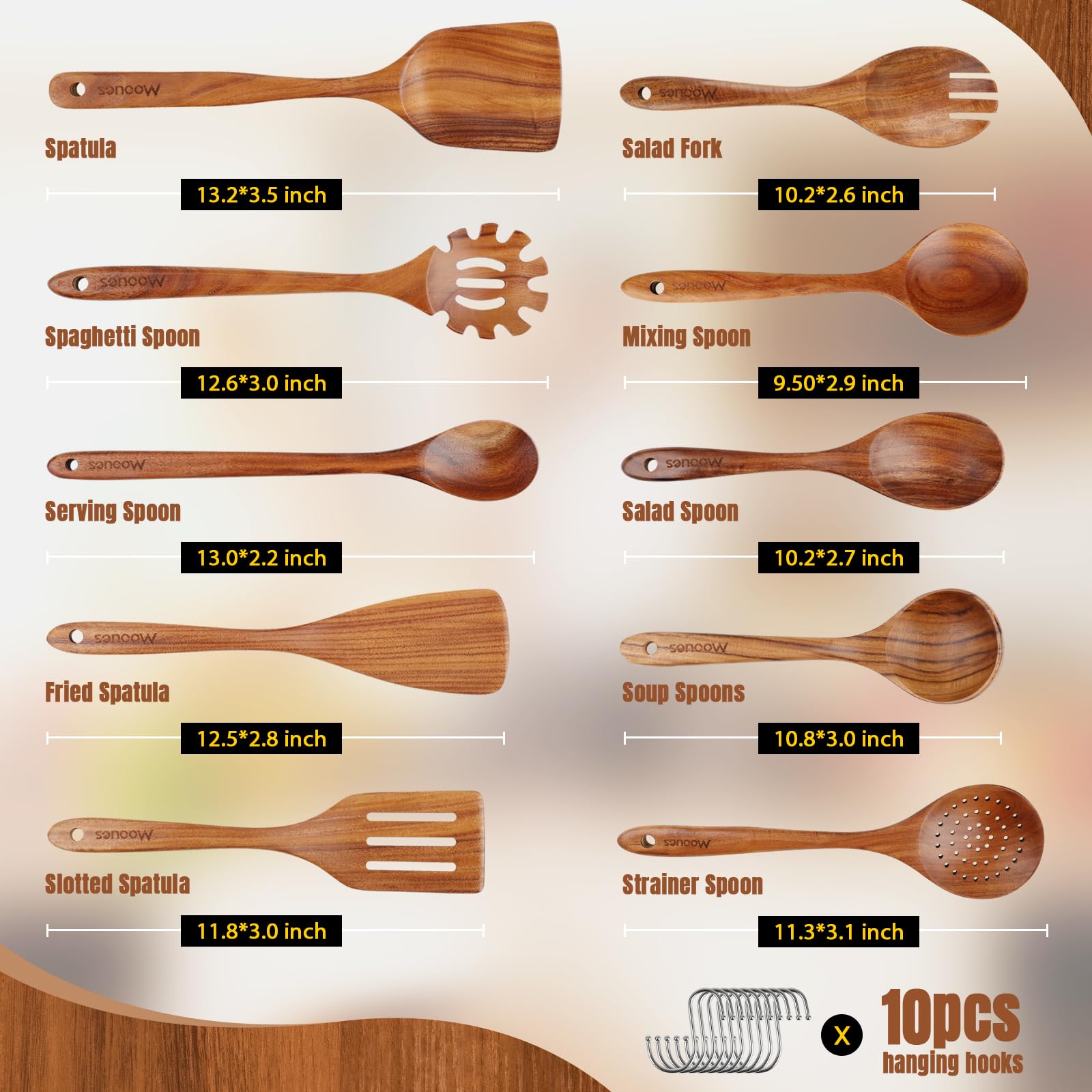 Mooues teak wooden slotted spoon ideal for draining liquids without mess