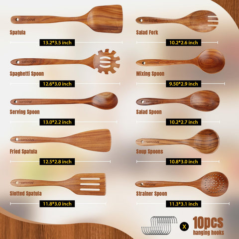 Mooues teak wooden slotted spoon ideal for draining liquids without mess