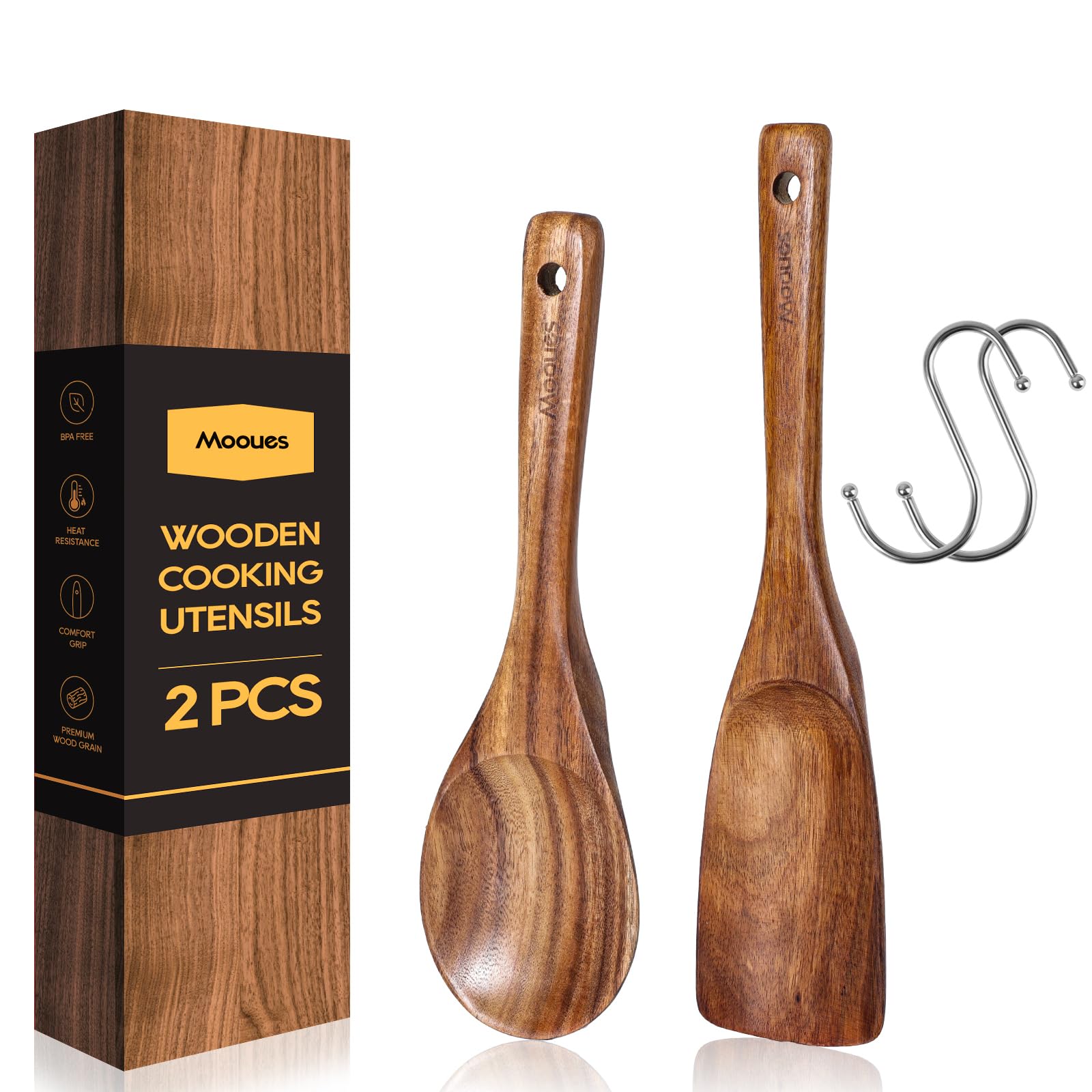 Mooues teak spatula spoon for cooking and serving, heat-safe and nonstick-friendly.