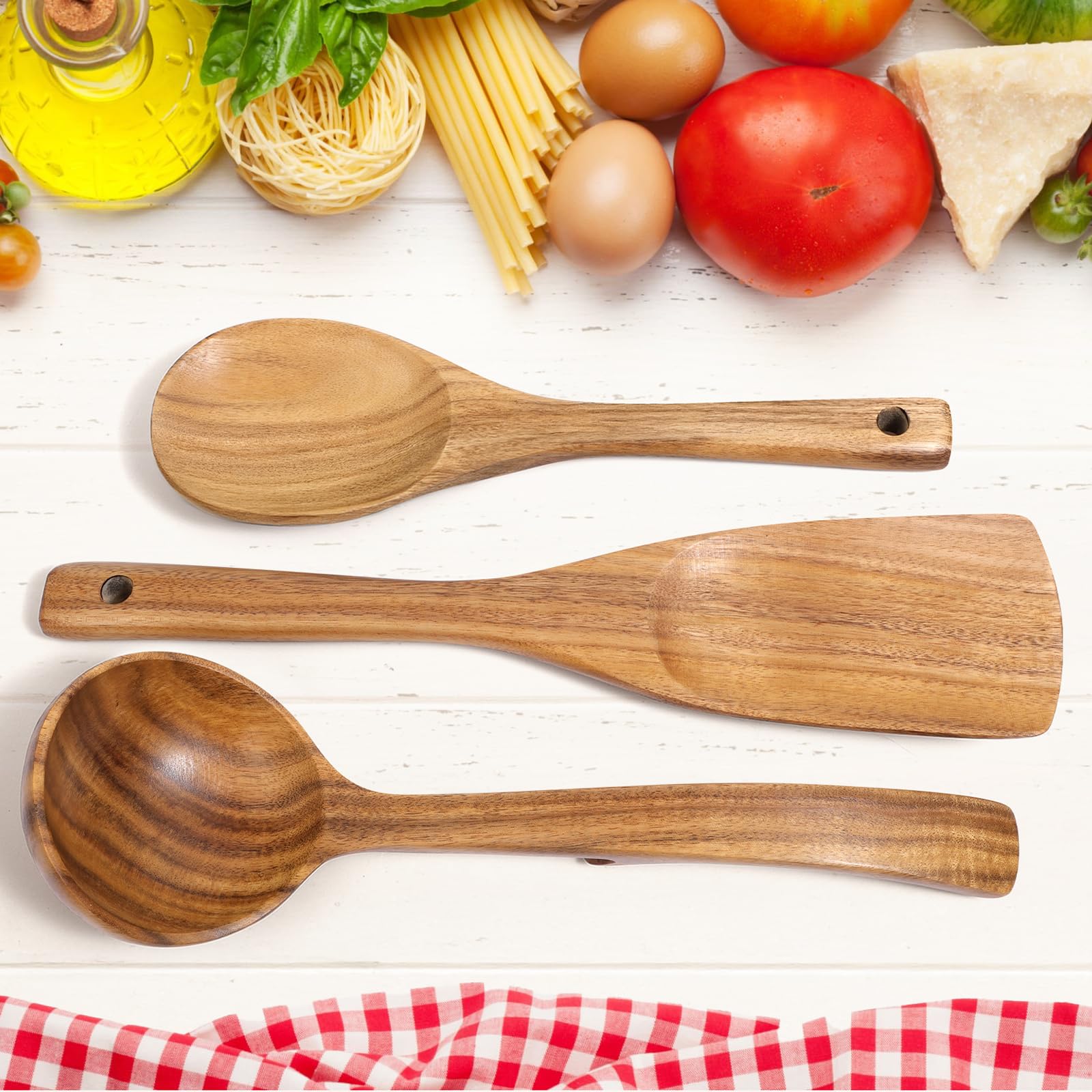 Mooues teak wood spoons hanging hole design for easy storage