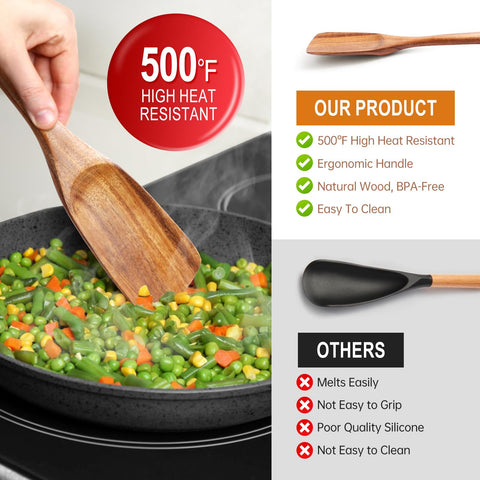 Mooues teak wood spoons heat-resistant up to high temperatures for safe cooking