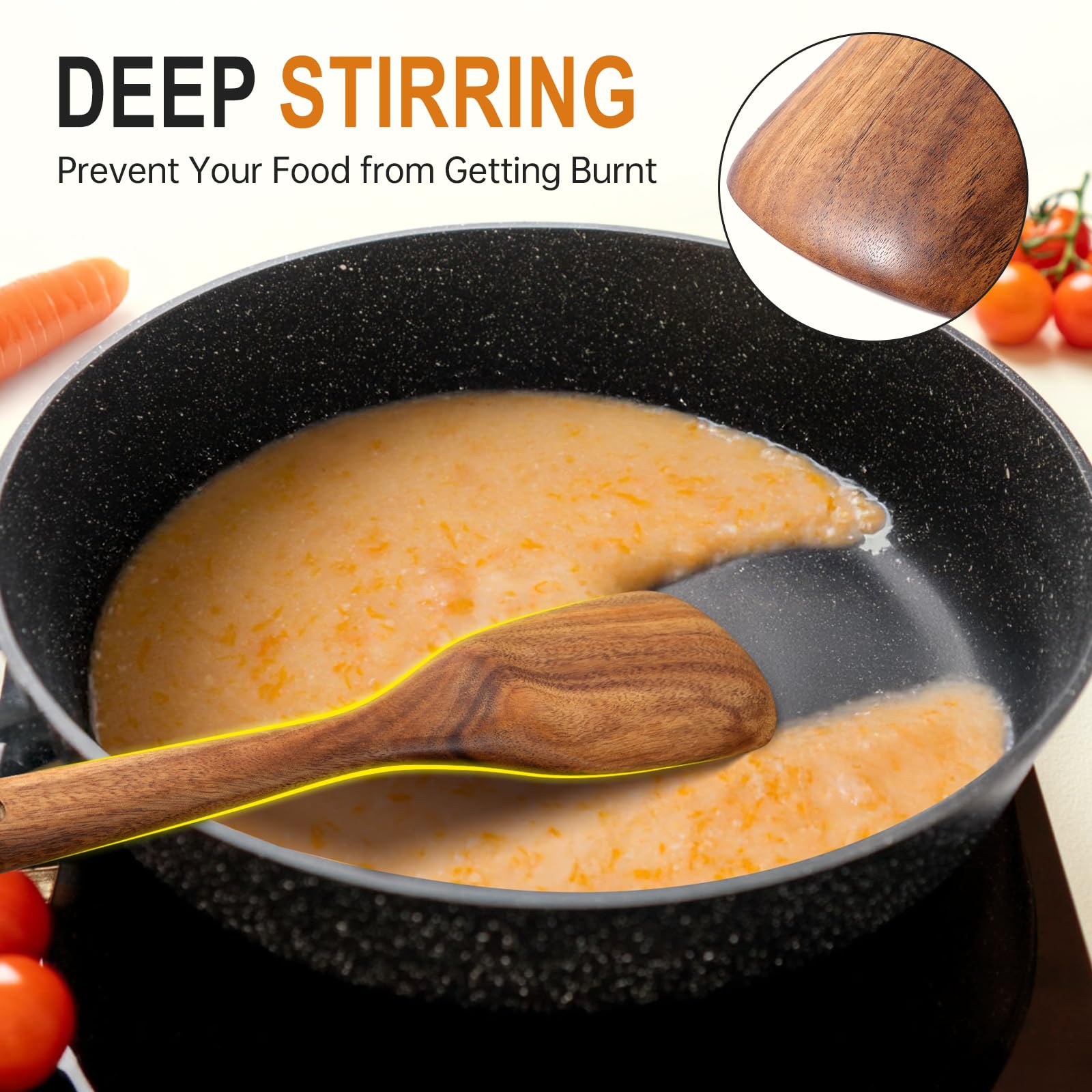 Mooues teak wood spoons integrated rest keeps spoon head elevated