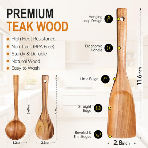 Mooues teak wood spoons set3 rice scooper designed to scoop grains cleanly
