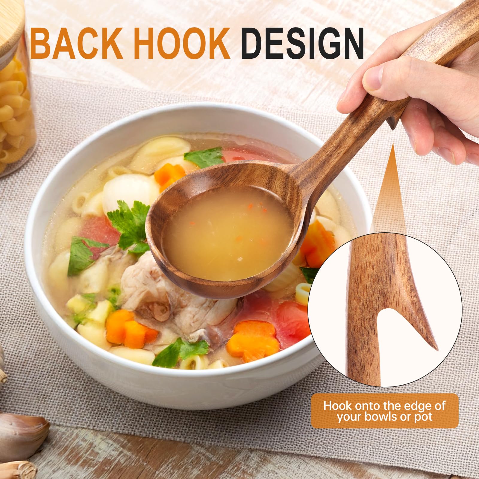 Mooues teak wood spoons set3 soup ladle ideal for serving hot broths