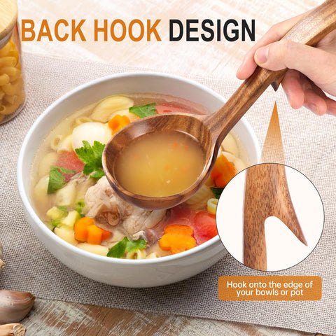 Mooues teak wood spoons set3 soup ladle ideal for serving hot broths