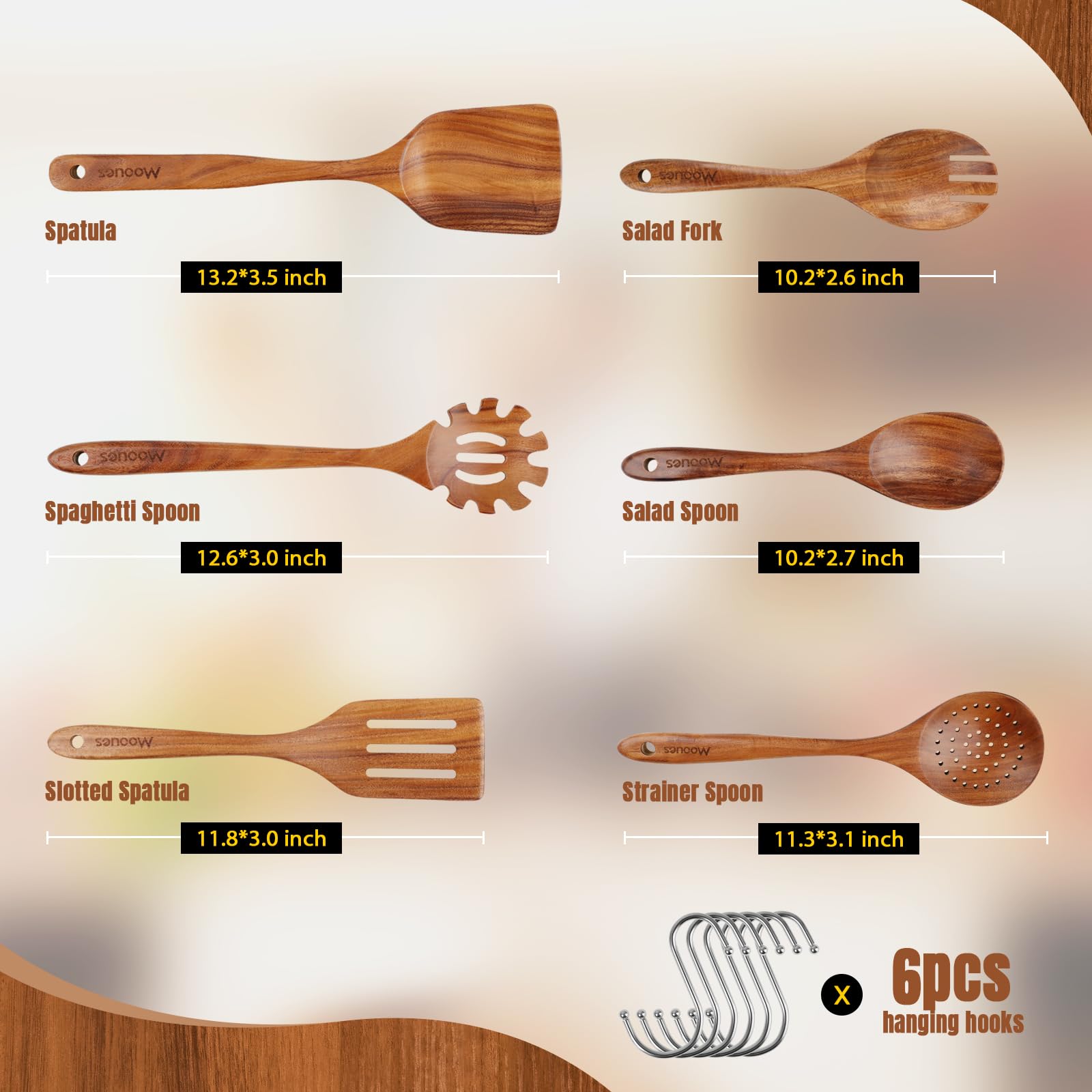 Mooues teak spoons with smooth finish provide a comfortable grip.