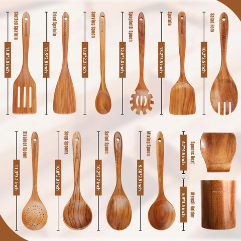 Mooues teak wood spoons with smooth finish ideal for gentle stirring.