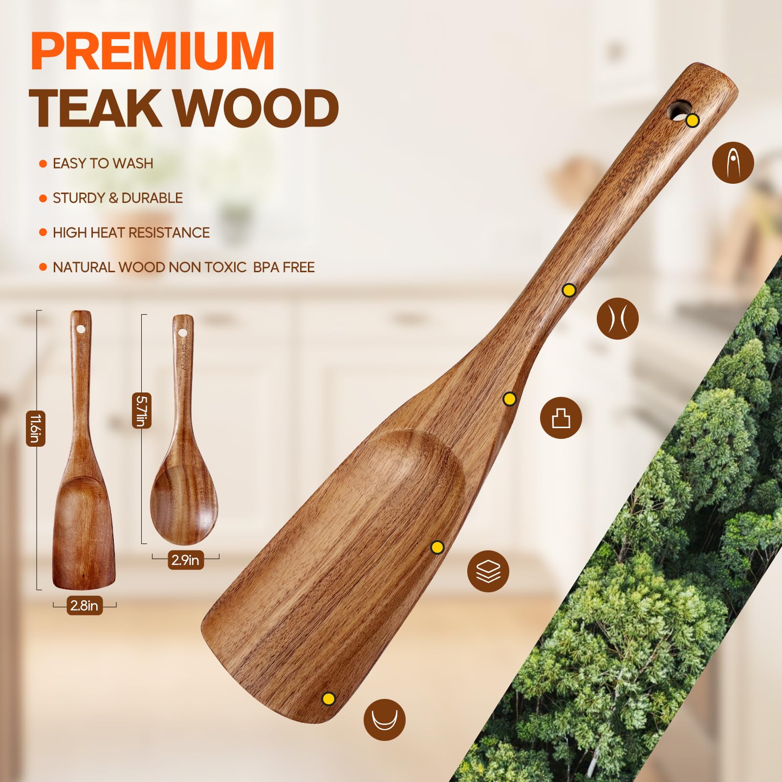 Mooues wooden spoon for stirring and scraping with a smooth surface.