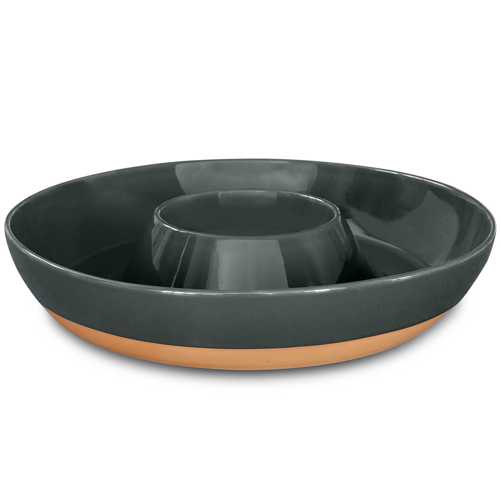 Mora ceramic chips dip tray charcoal with built in dip bowl for easy entertaining