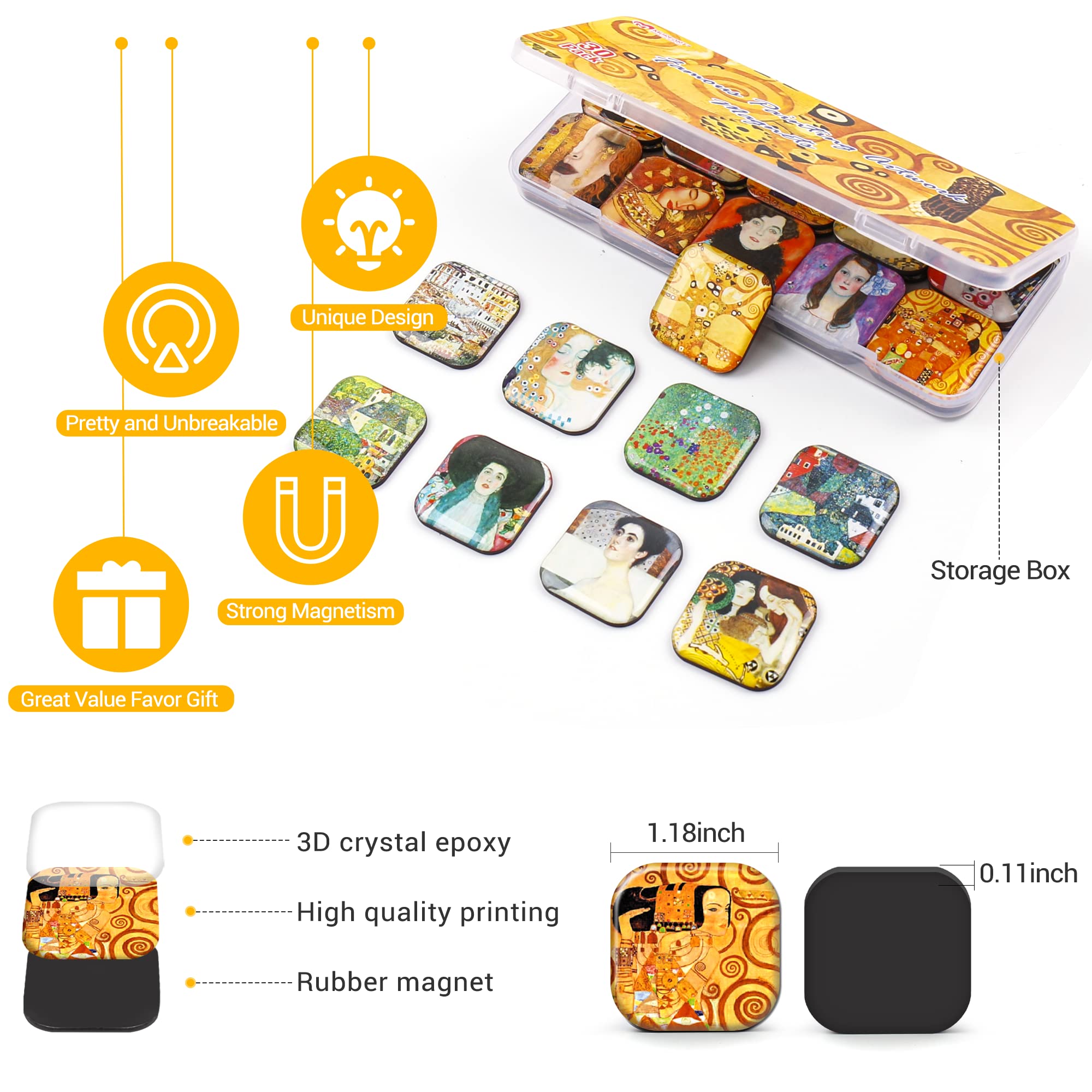 MORCART Klimt magnets with glassy epoxy surface for a sleek fridge