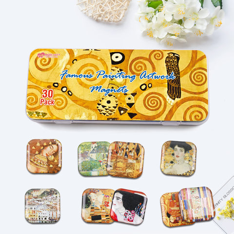 MORCART Klimt magnets on a refrigerator holding notes